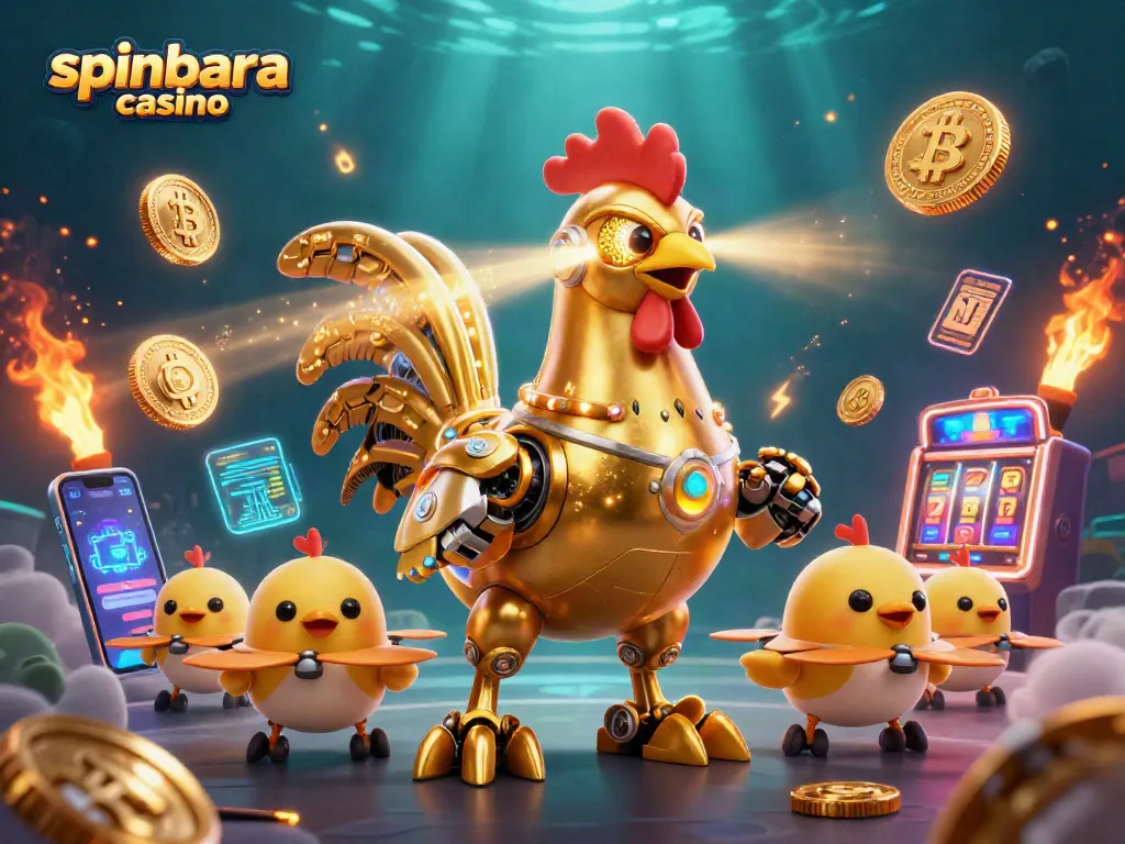 Engage in thrilling gameplay with spinbara casino featuring retro-futuristic characters and vibrant gambling elements.